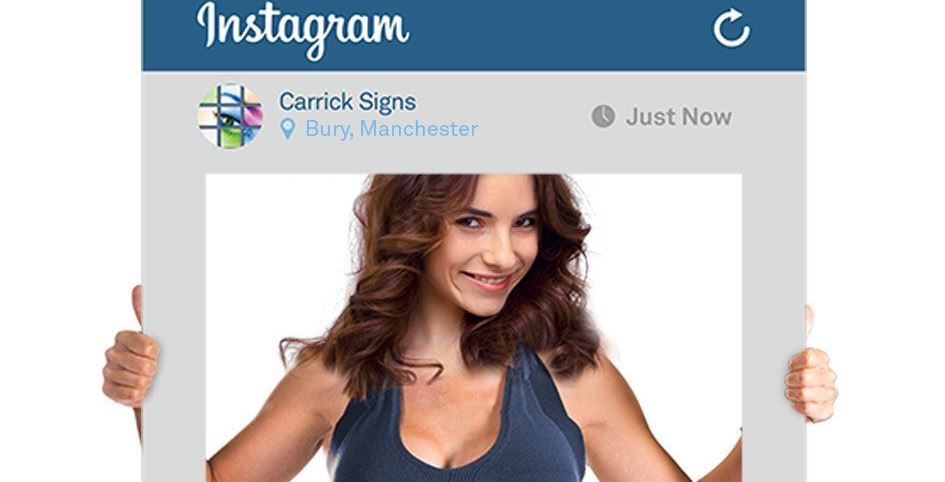 Sexy lady holding instagram prop frame